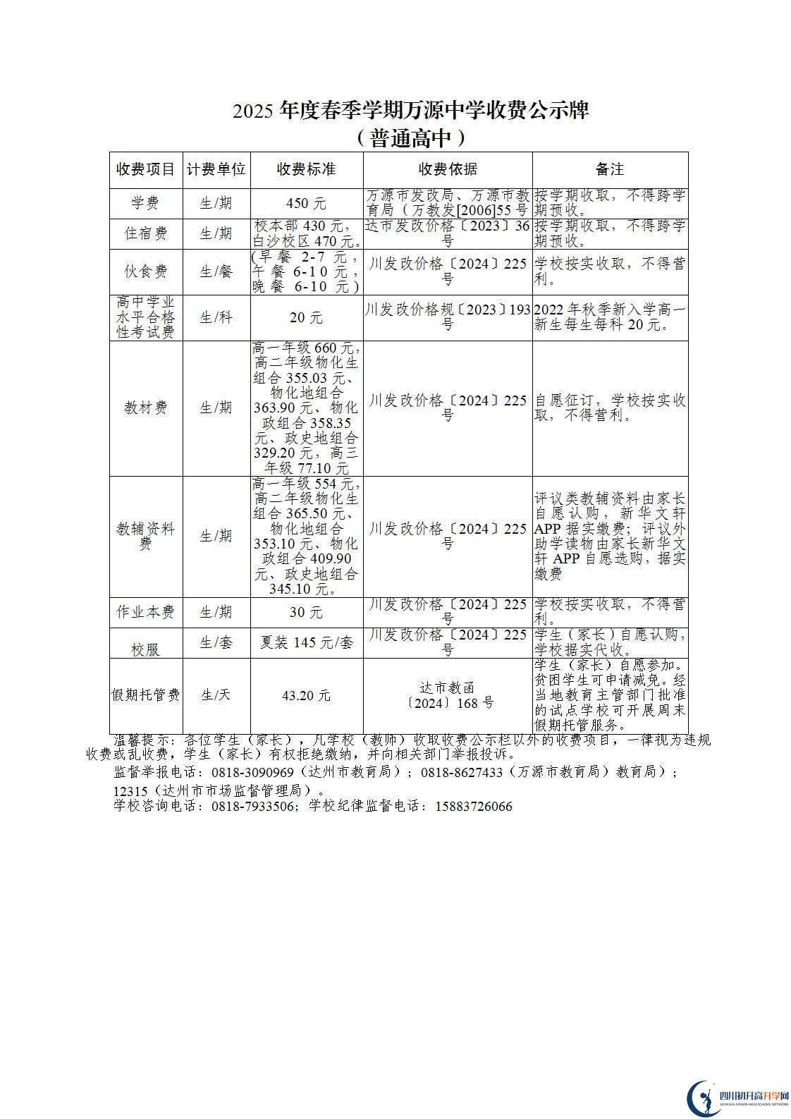 2026年達州市萬源中學學費多少錢？