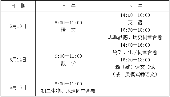2020年涼山州中考時間是多久，會改變嗎？